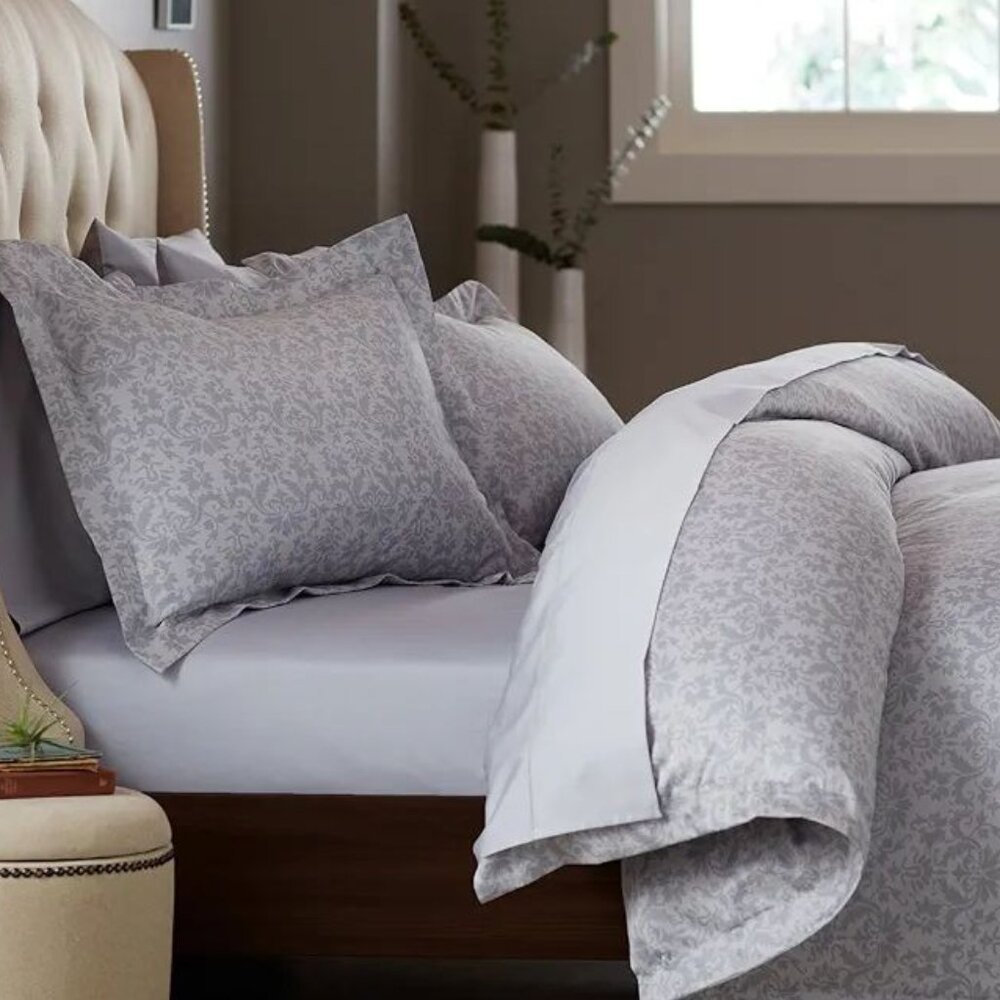 Pinzon Paris Printed Duvet Cover & Insert - King, Light Grey